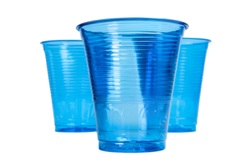 Three Blue Plastic Cups on Black Background