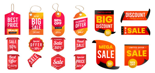 Realistic price tag set on white background