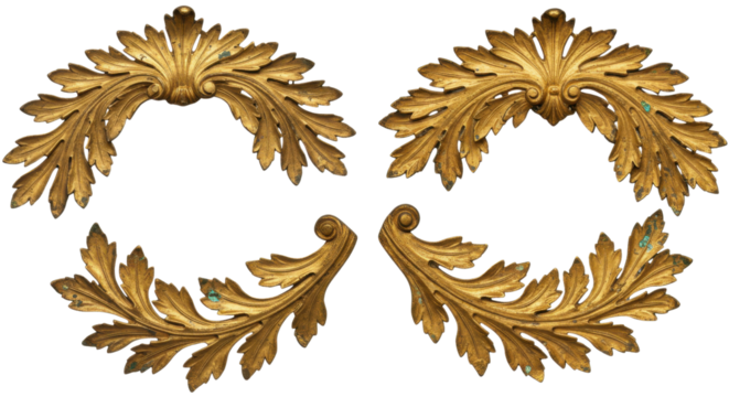 Golden decorative foliage flourish elements for design isolated PNG with Transparent Background