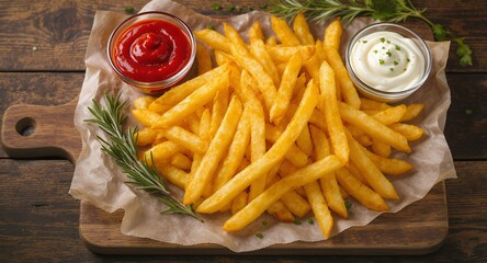 Crispy Golden French Fries with Dipping Sauces