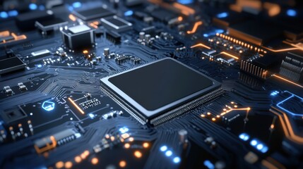 Fototapeta premium Detailed Close-Up of Futuristic Circuit Board Technology with Chips
