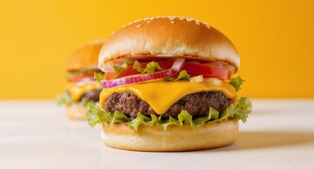 Delicious Cheeseburger on Vibrant Background