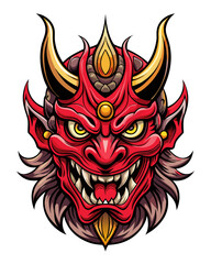 Menacing Oni Mask Artwork Perfect for Tattoo Designs or Gaming Logos, Expressing Power and Mystery
