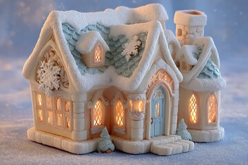 Decorative Holiday House with Festive Lighting