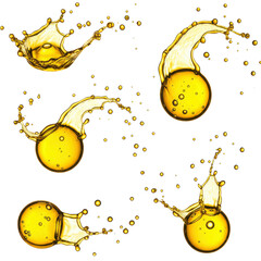 Oil splashes on yellow sphere collection isolated PNG with Transparent Background