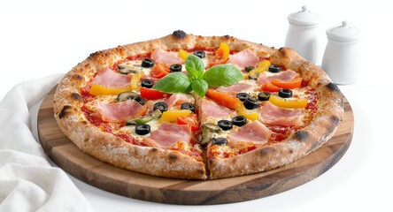 Delicious Pizza with Fresh Toppings on Wooden Board