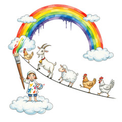 Obraz premium A girl's magical Watercolor creation for Storybooks and Educational Books; a useful design for a Worksheet, Flashcard, Poster or Children's Merchandise.