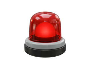 Fototapeta premium A single red emergency warning beacon light with a clear plastic dome and a grey and black base isolated on transparent background
