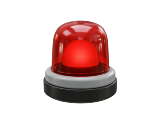 A single red emergency warning beacon light with a clear plastic dome and a grey and black base isolated on transparent background
