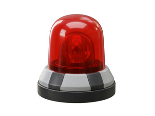 Fototapeta premium Bright red rotating warning beacon light with silver and black base isolated on transparent background