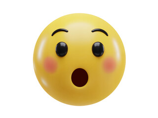 Fototapeta premium Close up of a surprised yellow emoji face with wide eyes and an open mouth isolated on transparent background