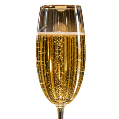 Close-up of a Champagne flute filled with bubbly sparkling wine isolated PNG with Transparent Background