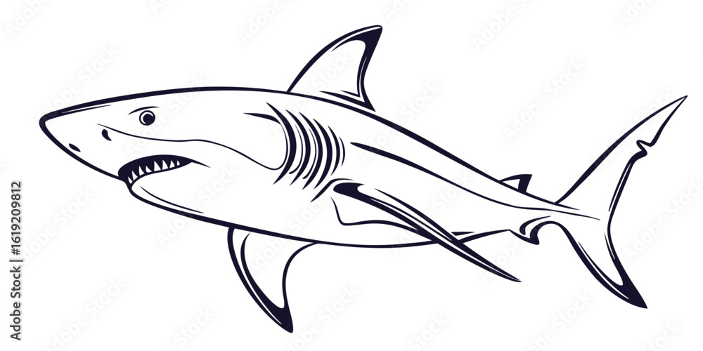 Poster minimalist continuous line art drawing of a shark in profile showcasing a sleek and modern aquatic c