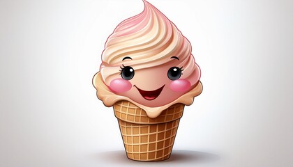 cute smiling ice cream cone clipart on white background