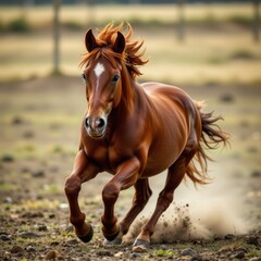 Obraz premium Majestic Chestnut Horse Running Freely Across Open Fields