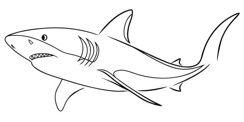 Obraz premium Minimalist continuous line art drawing of a shark swimming perfect for marine life themes and ocean inspired designs