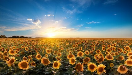 golden horizon the bountiful field of sunflowers stretching towards the sky on a bright sunny day with blue sky overhead