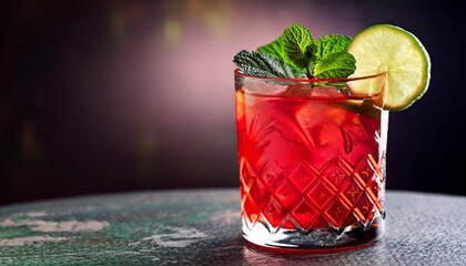 vibrant red cocktail garnished with lime and mint on elegant backdrop for perfect summer refreshment