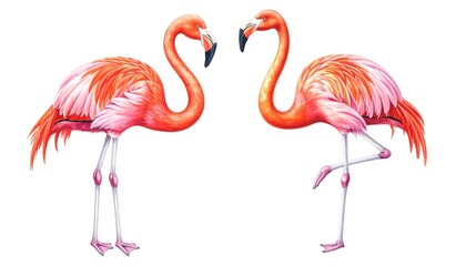 Fototapeta premium Two pink flamingos facing each other