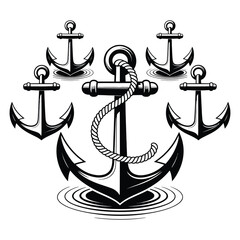 Vintage nautical anchor illustration with rope and water ripples