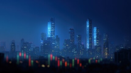 Night Skyline and Financial Landscape: A mesmerizing image captures the essence of a bustling city at night, intertwining with a financial motif.