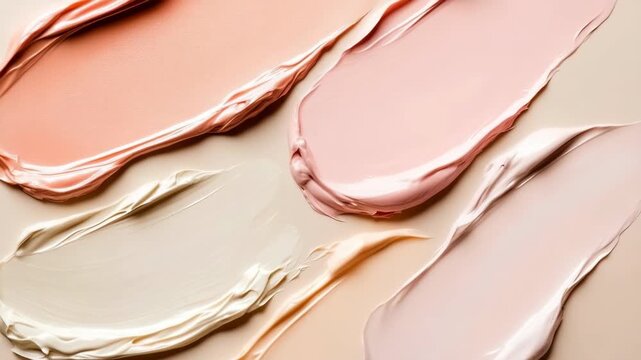 Generative AI. Colorful swatches of creamy cosmetic products in soft pastel shades arranged artistically on a smooth surface, showcasing texture and variety for beauty and skincare applications