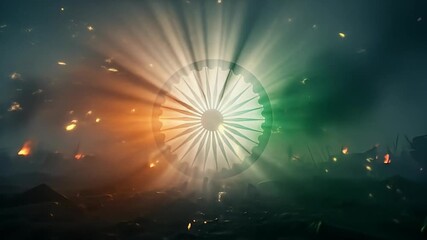 ashoka chakra independence day india flag celebration tricolor fireworks indian colors glowing battlefield scene - Powered by Adobe