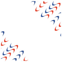 red, white, blue abstract ribbon page corners on white background