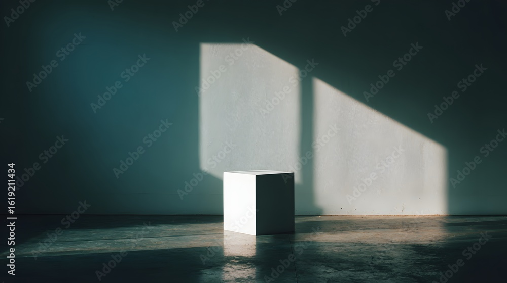 Aufkleber white cube display in a minimalist setting.