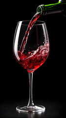 Single wine glass pouring red wine splash