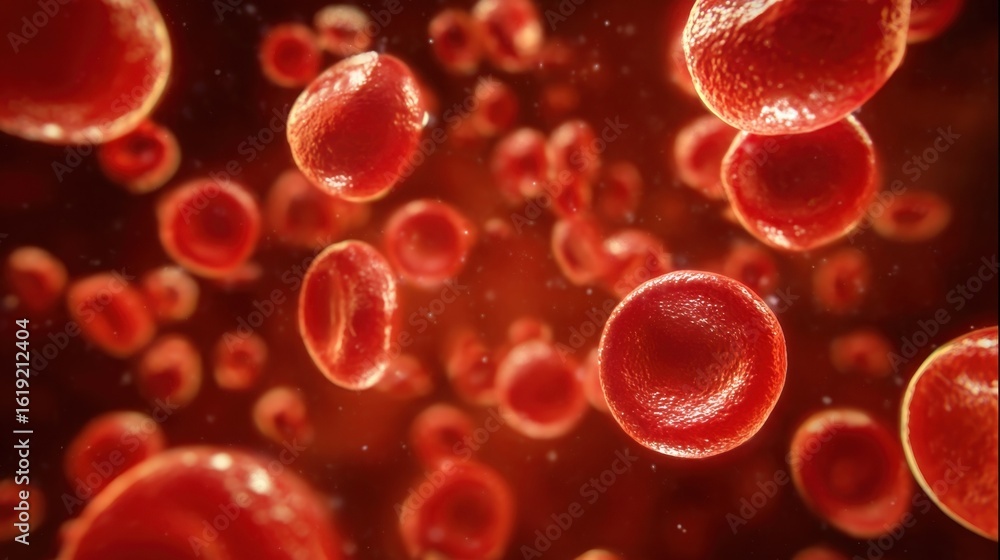 Poster timelapse style image of red blood cells exhibiting progressive brightening of hemoglobin color as o