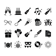Fototapeta premium Celebration icons for parties and events party black