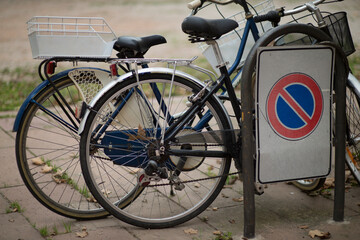 bicycles in the street, bicycles on the rampart promenade in Alghero Sardinia, Italy.