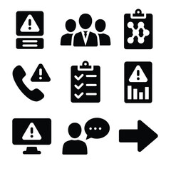 Warning alert symbols with business team and communication icons vector set 