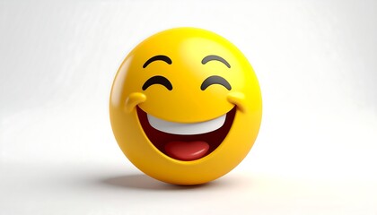 Bright yellow laughing emoji with eyes closed against a white background