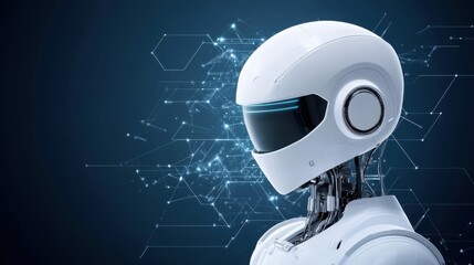 Futuristic Robot Head with Advanced Technology Background Design