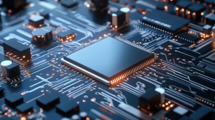 Close-up of Electronic Circuit Board with Microchip and Components