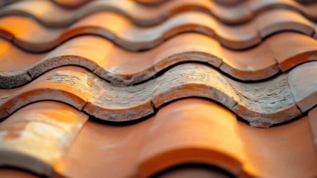 Rows of sunlit terracotta roofing tiles in an undulating pattern