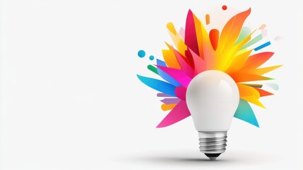 Bright Light Bulb Surrounded by Colorful Artistic Abstract Shapes