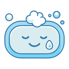 Happy Cartoon Soap Bar with Lather, Clean, Fresh, and Relaxing Blue Theme