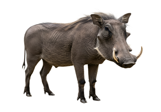 Detailed portrait of a majestic warthog with impressive tusks, perfect for wildlife projects