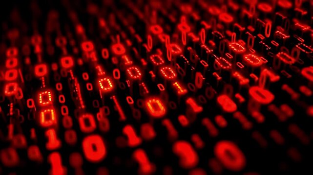 Abstract Digital Background of Red Binary Code on Dark Surface with ai generated