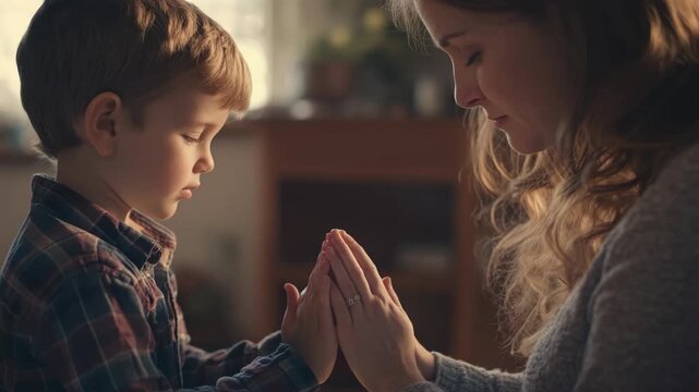 Hands of mother and child overlapping each other, creating a gesture of connection and affection.