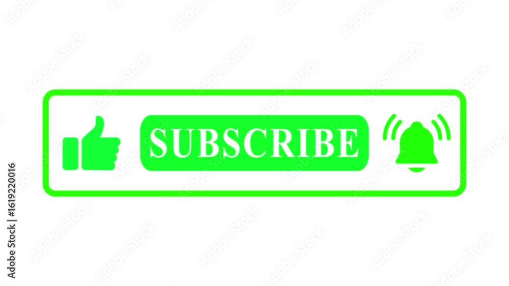 Poster animated subscribe button with thumb up and notification bell on white background