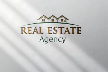 Real Estate Agency sign on image of home marketing graphic with copy space logo effect design for brokers listing managers or property advertising use