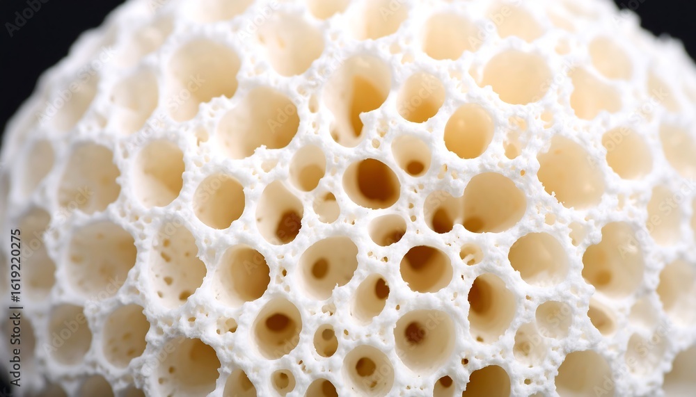 Poster close-up shot of a complex porous structure creating a unique abstract design