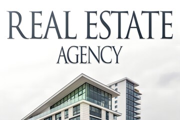 Modern house with text Real Estate Agency designed like a logo for property marketing or realty branding perfect for advertising space for agents to display listings promotions or contact