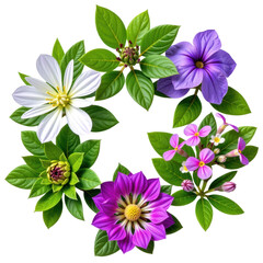 Vibrant and Detailed Botanical Arrangement Featu Various Flowers and Green Leaves Highlighting Nature's Diversity and Natural Beauty in a Stunning Floral Composition