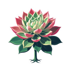 Vibrant and detailed illustration of a lush succulent plant with multiple green and pink leaves layered in a rosette pattern on a white background