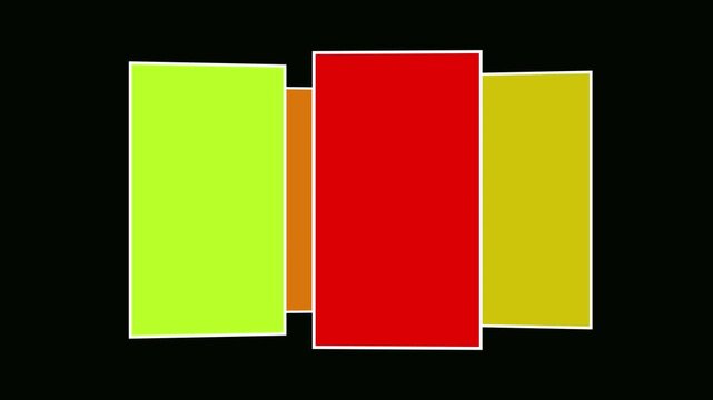 Abstract 3d carousel loop on black background. Colorful 3d motion concept. Festival & virtual interface- Illuminated rectangles are constantly rotating. Five carousel rotating bright color display.